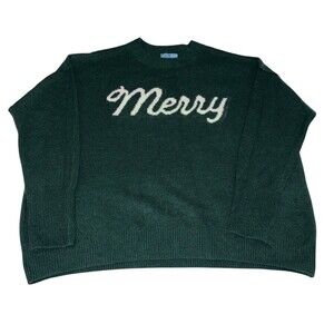 Christmas Holiday Knit Sweater  "Merry"  CeCe Green Women's Small Oversized